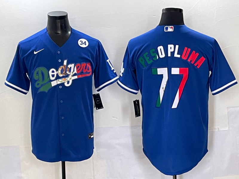 Men 2025 Los Angeles Dodgers #77 Pesopluma  Blue Nike MLB Jersey style 010->women mlb jersey->Women Jersey